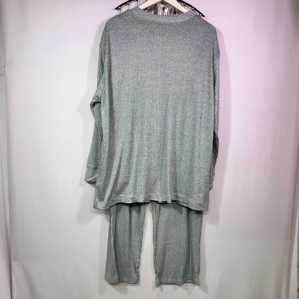 Cuddl Duds Womens XL Sage Green Ribbed 3 Piece Lounge Set Cardigan Tank Pants - Picture 2 of 10